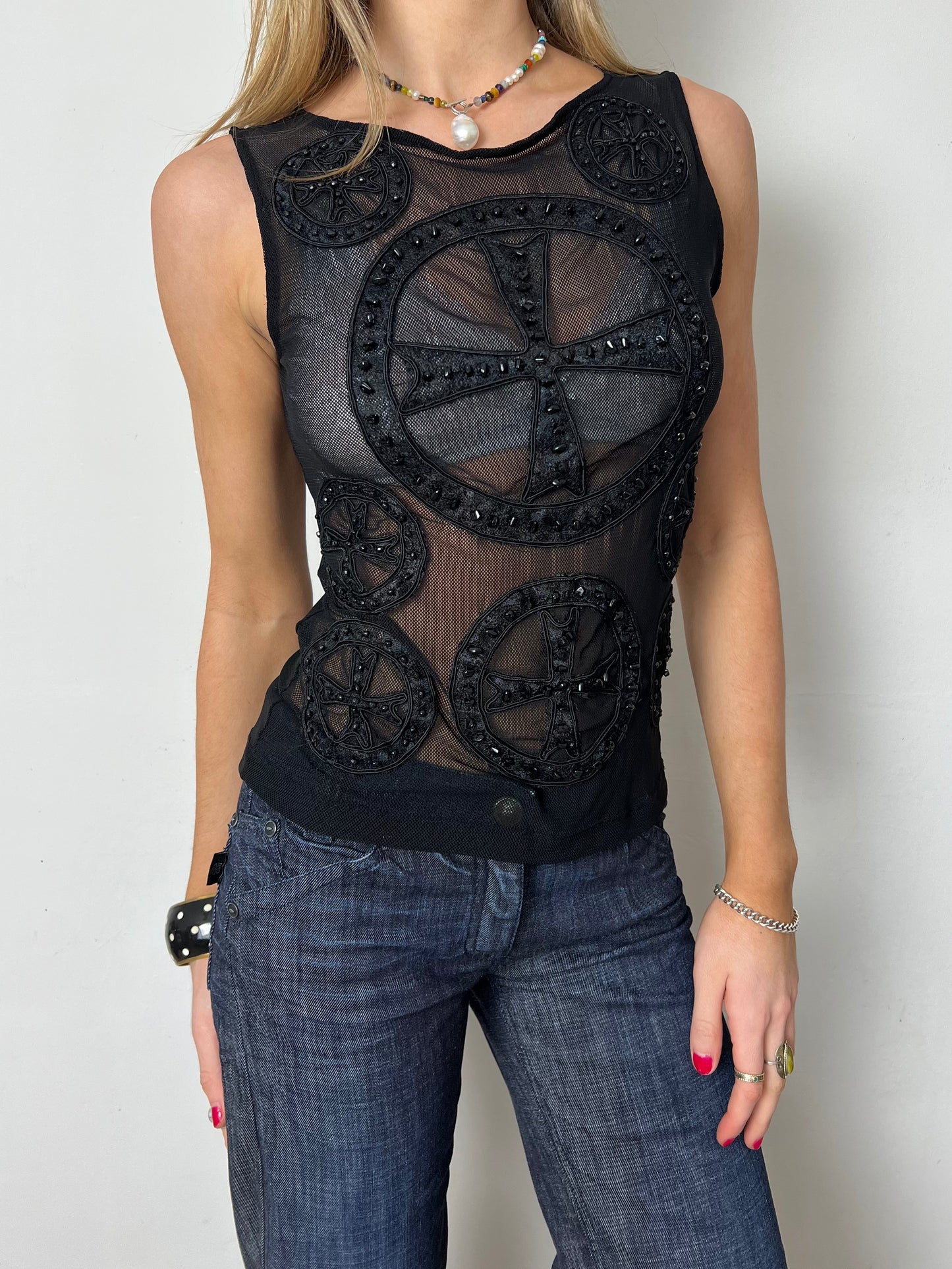 sheer beaded top, M