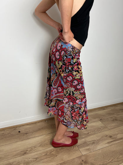 Vintage paisley print ruffle skirt, S
