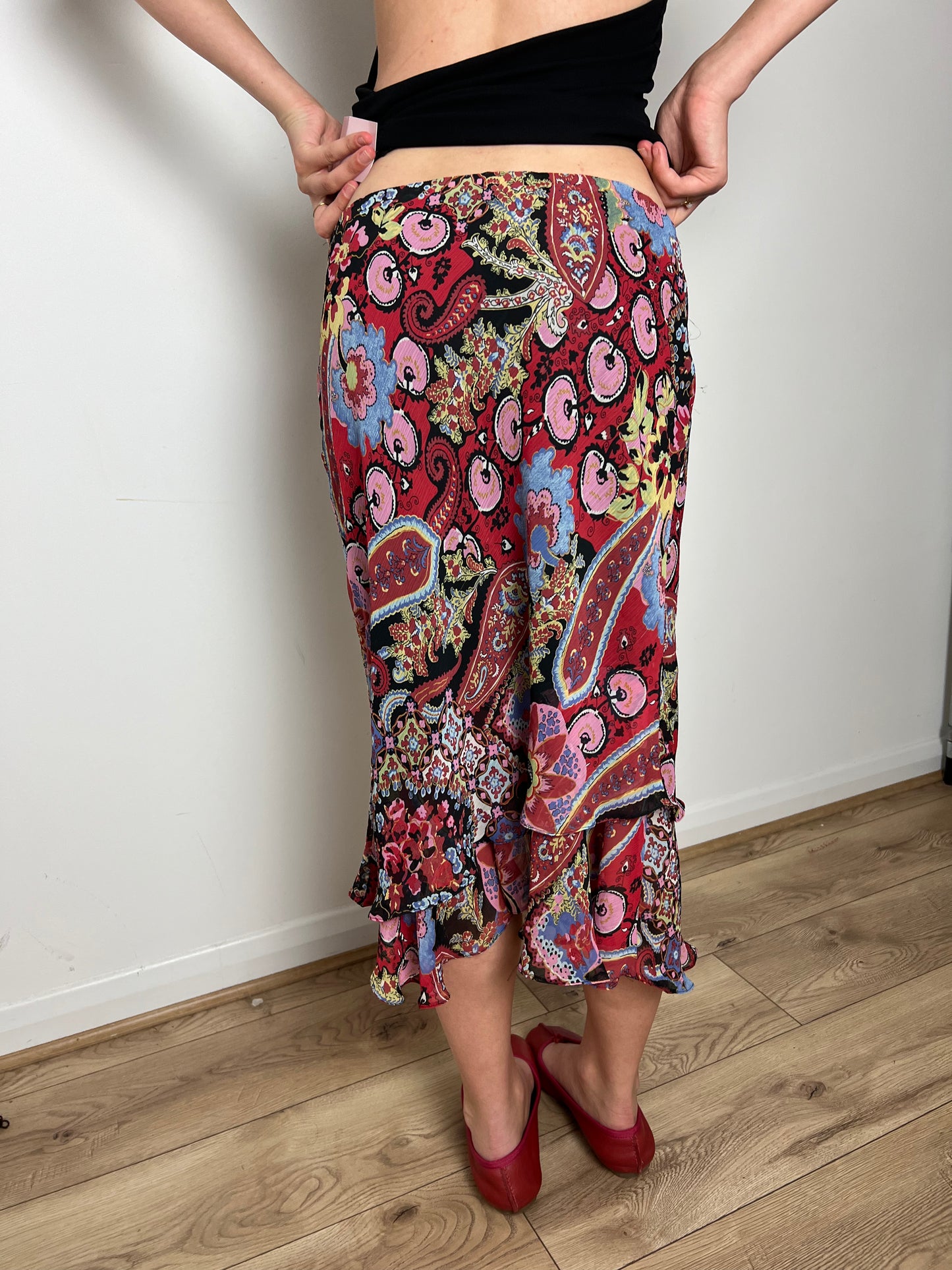 Vintage paisley print ruffle skirt, S