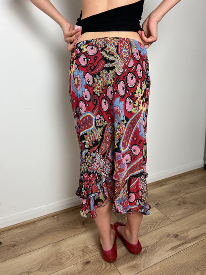 Vintage paisley print ruffle skirt, S