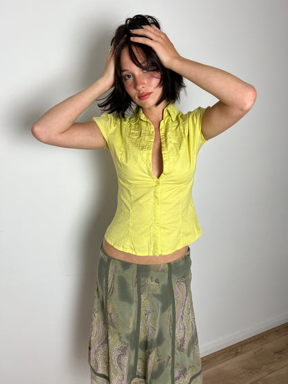 Vintage yellow button up blouse, M