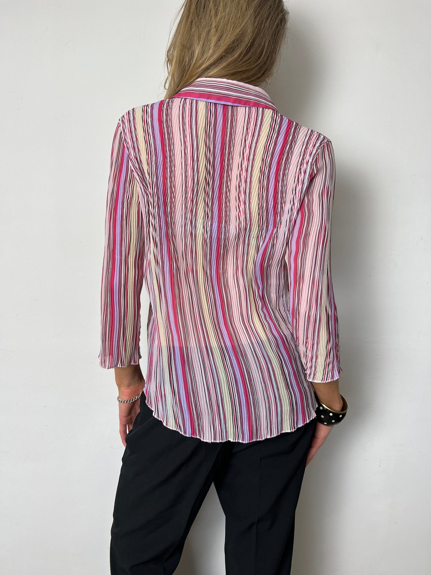 striped sheer blouse, M