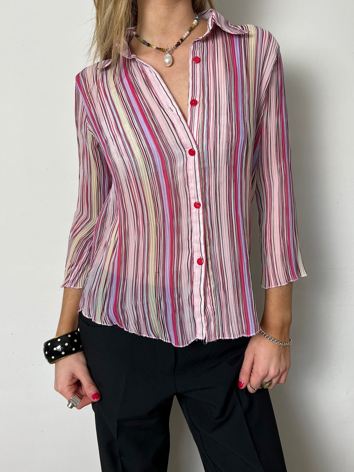 striped sheer blouse, M