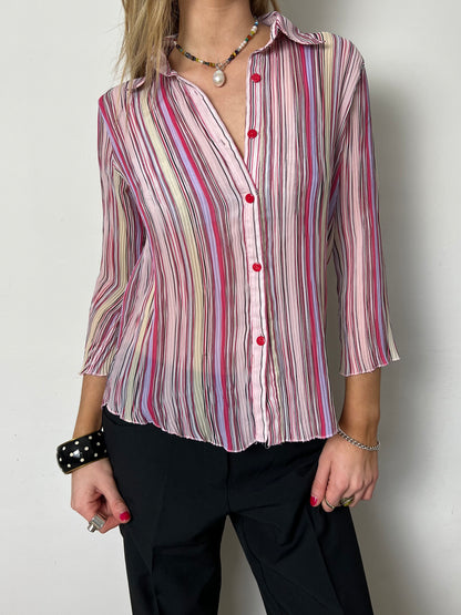 striped sheer blouse, M