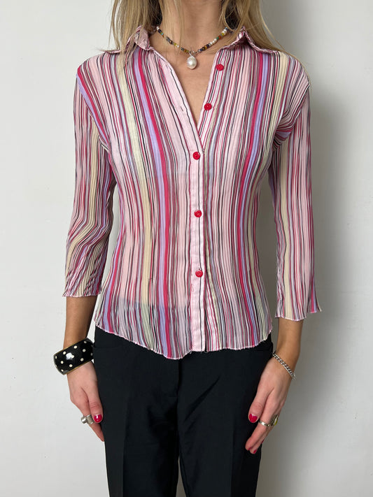 striped sheer blouse, M