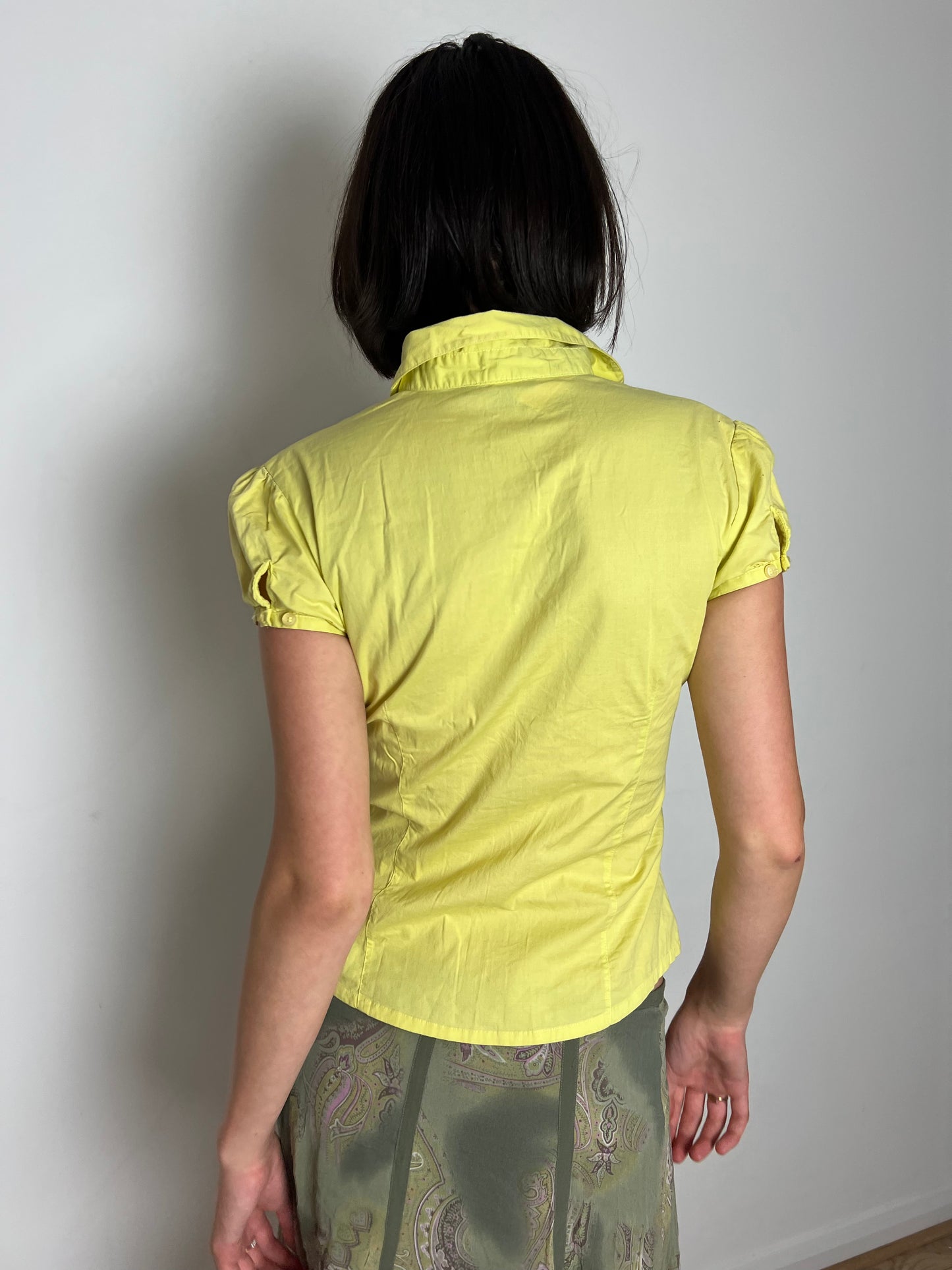 Vintage yellow button up blouse, M