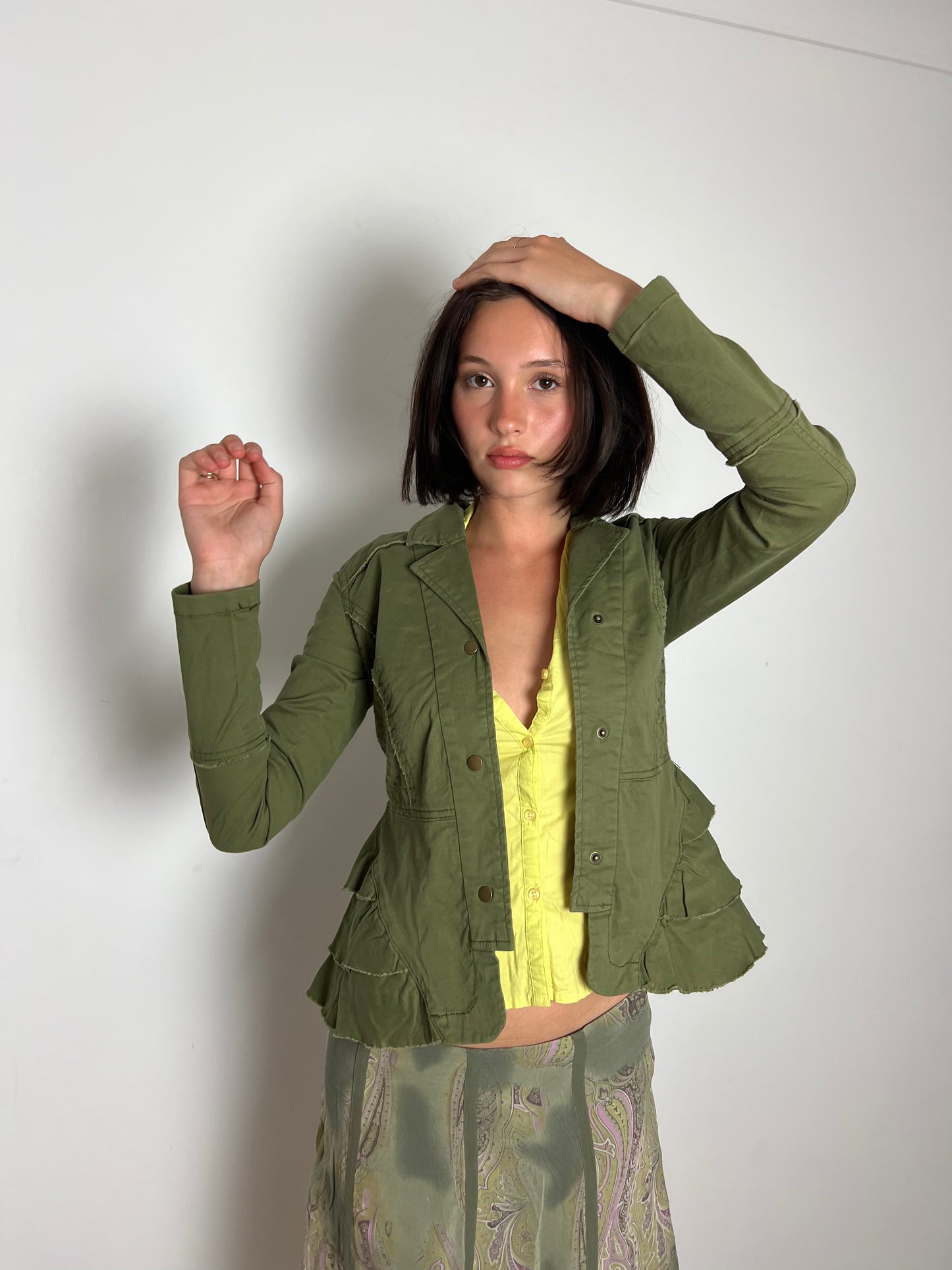 Vintage khaki ruffle jacket, XS