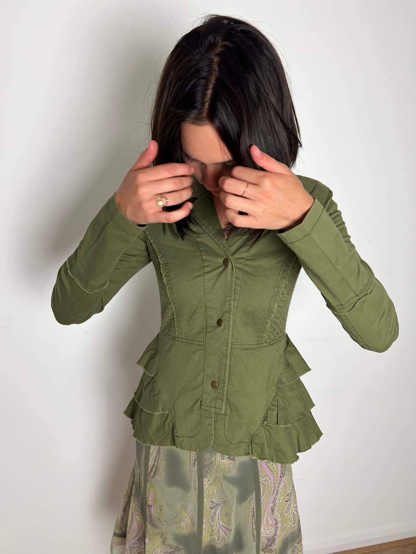 Vintage khaki ruffle jacket, XS