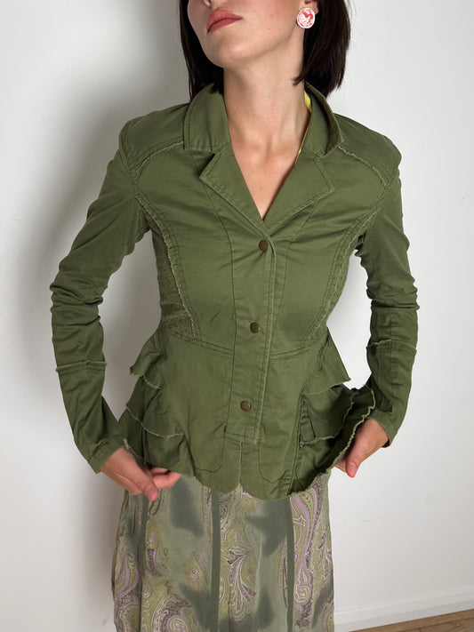 Vintage khaki ruffle jacket, XS