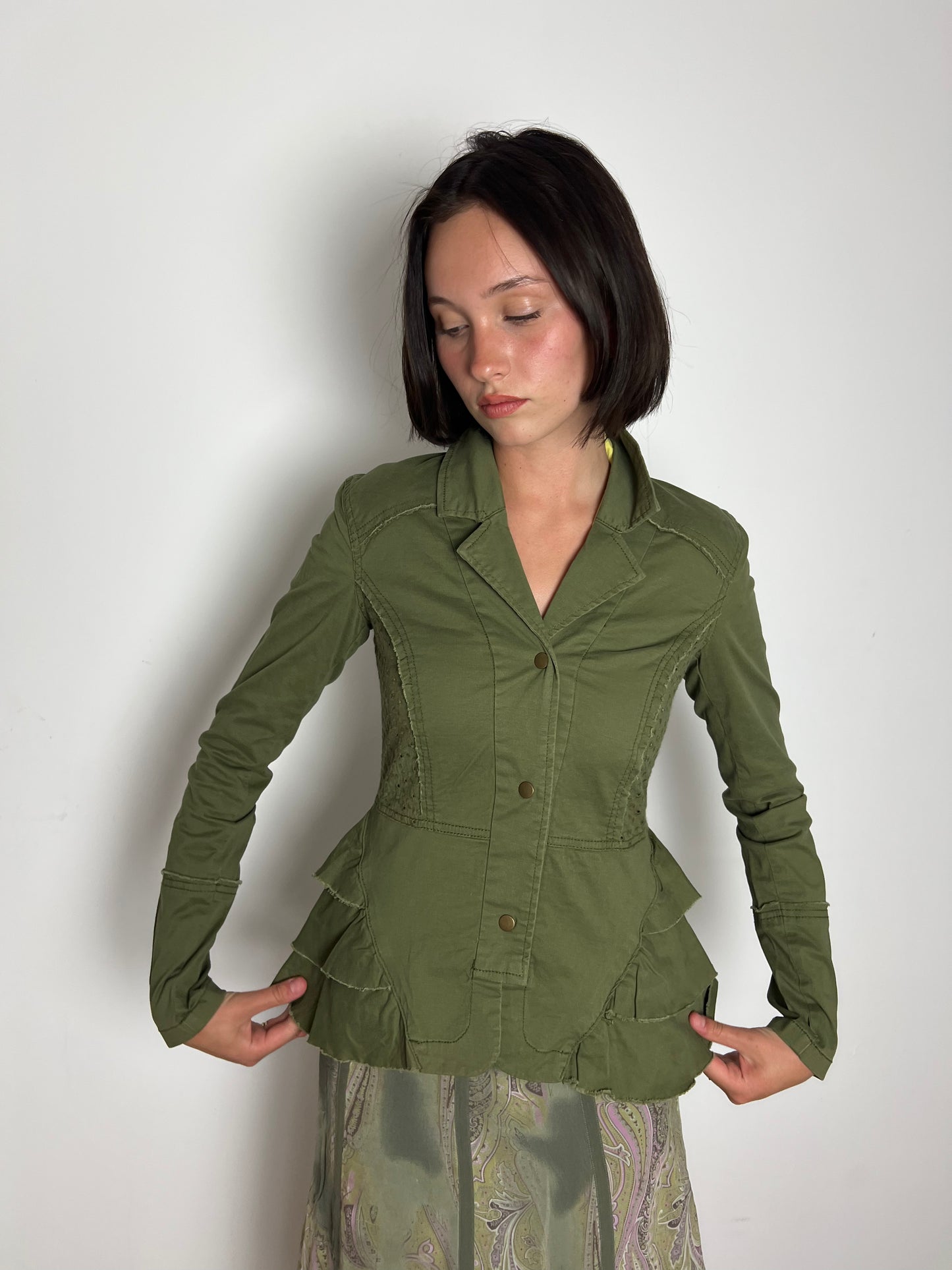 Vintage khaki ruffle jacket, XS