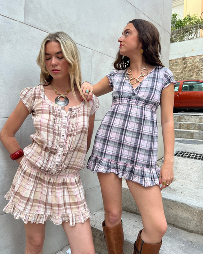 Plaid mini ruffle dress