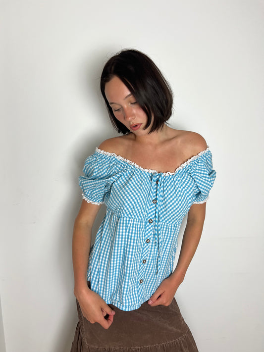 Vintage gingham milkmaid top, M