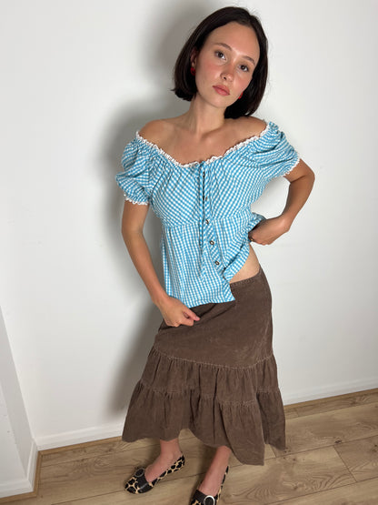 Vintage gingham milkmaid top, M