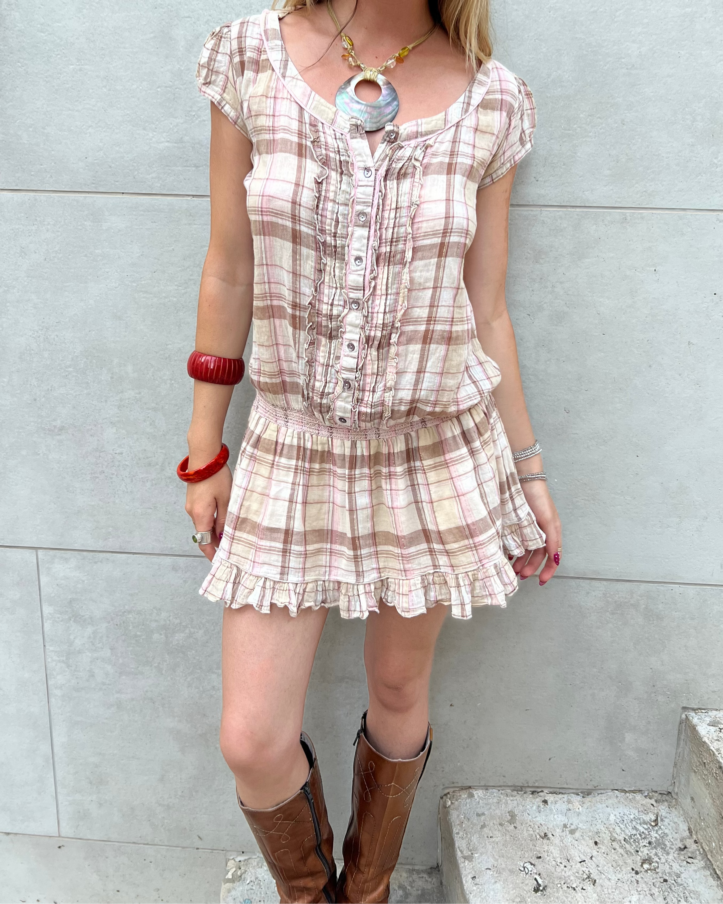 Plaid mini ruffle dress