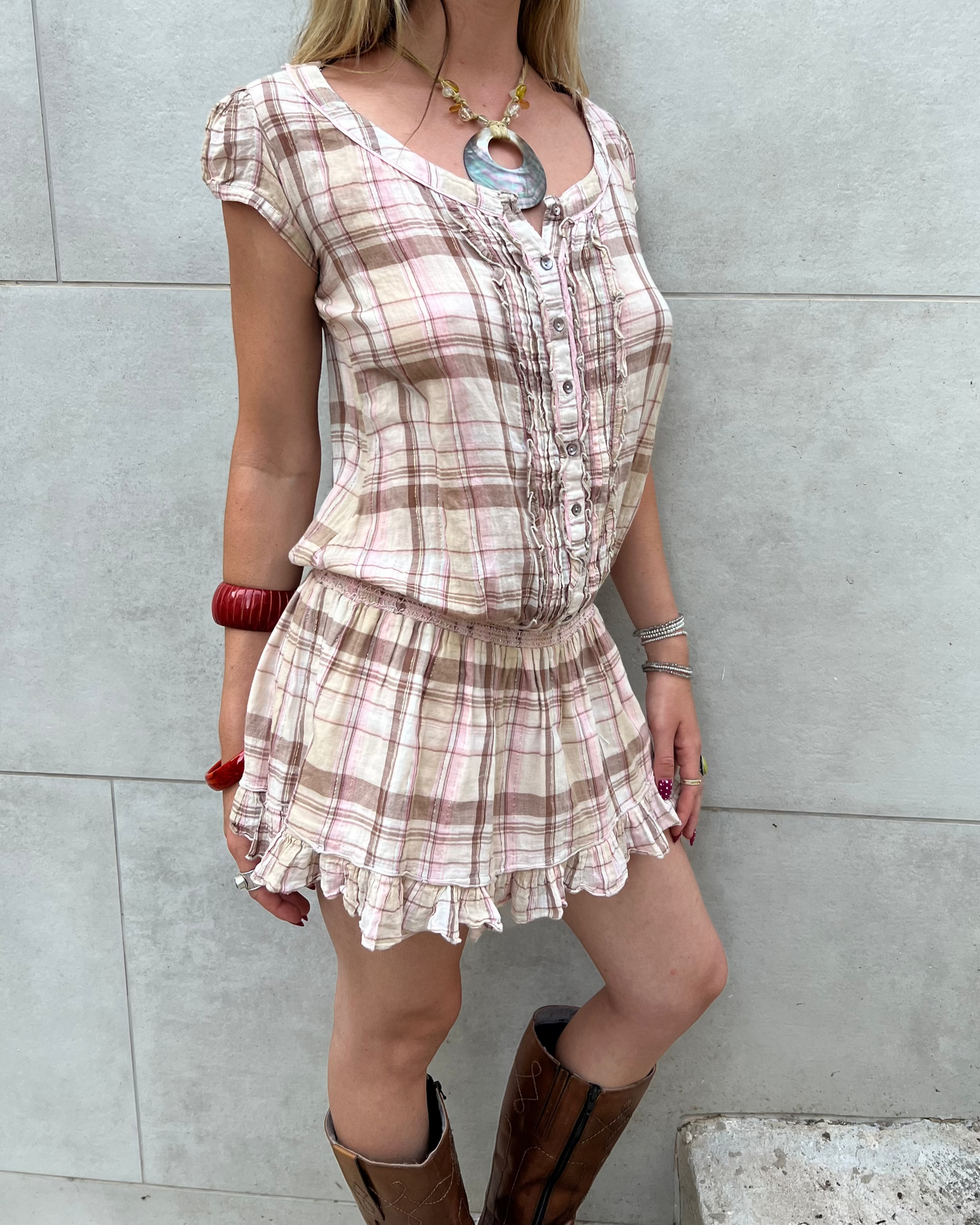Plaid mini ruffle dress