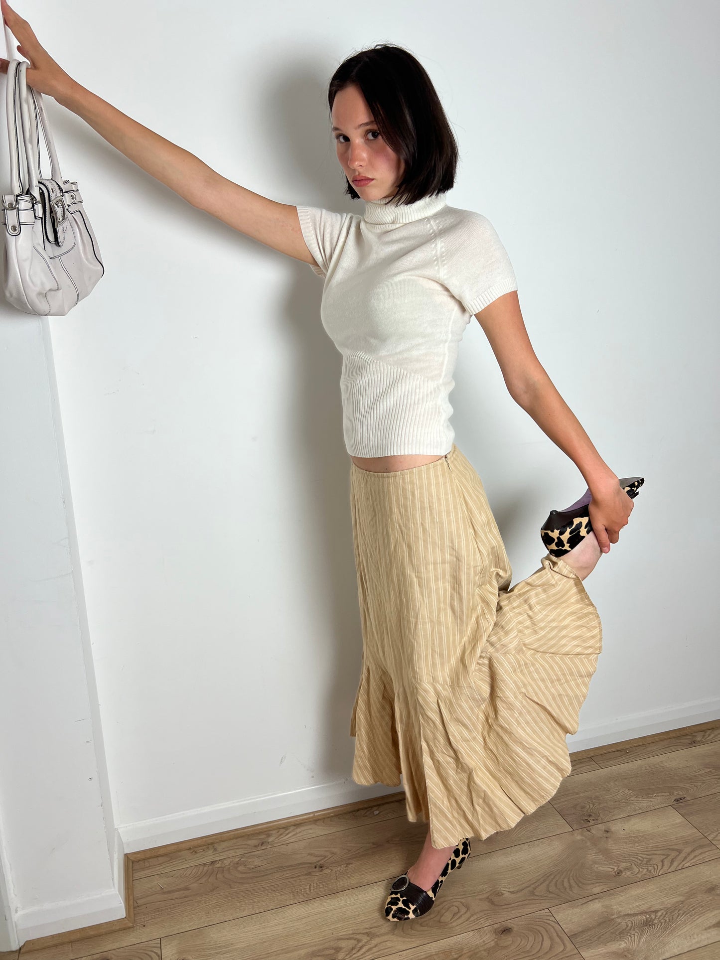 Vintage white turtleneck knit top, S