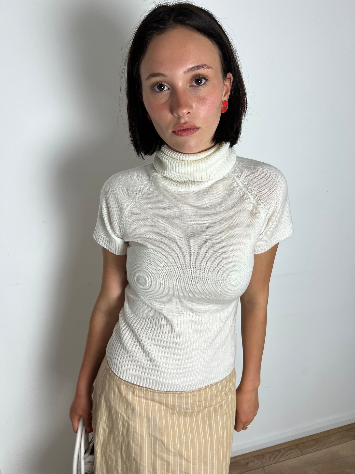 Vintage white turtleneck knit top, S