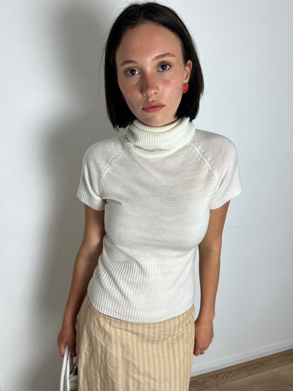 Vintage white turtleneck knit top, S