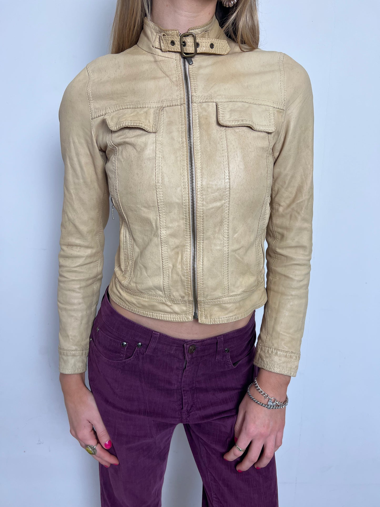 tan leather jacket, S
