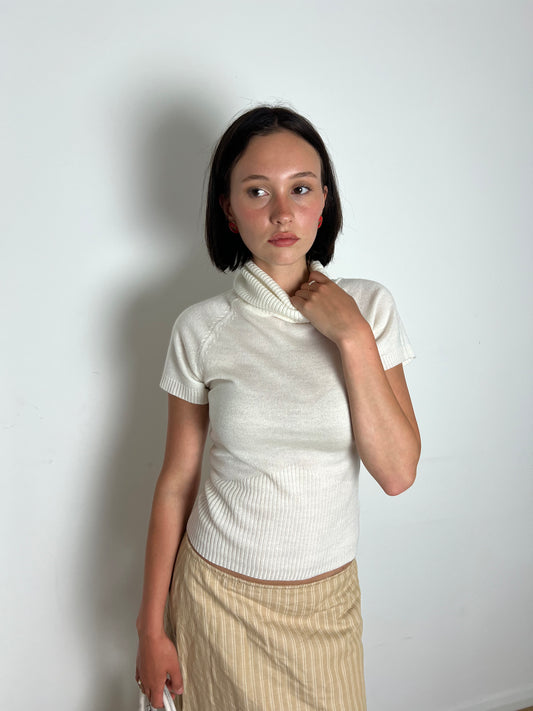 Vintage white turtleneck knit top, S