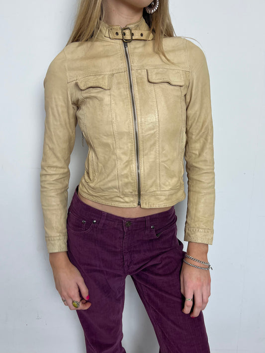 tan leather jacket, S