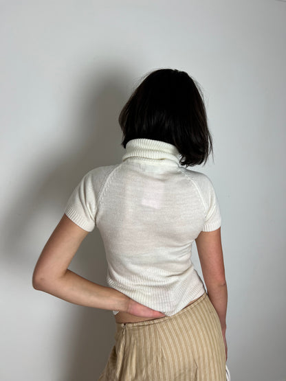 Vintage white turtleneck knit top, S