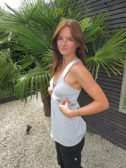 00s grey tie up cami, S
