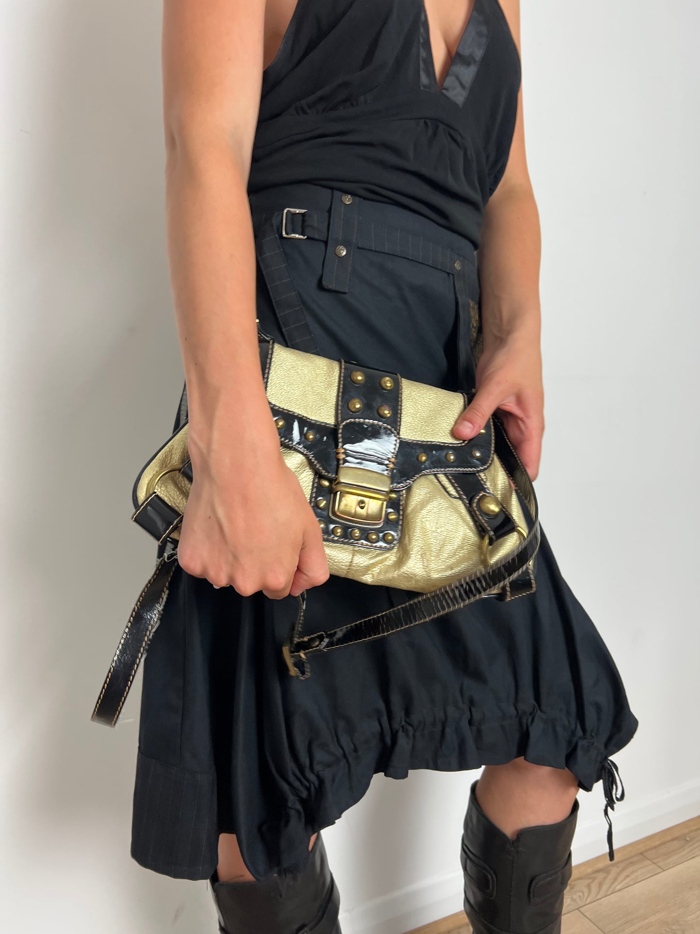 Vintage gold studded crossbody bag