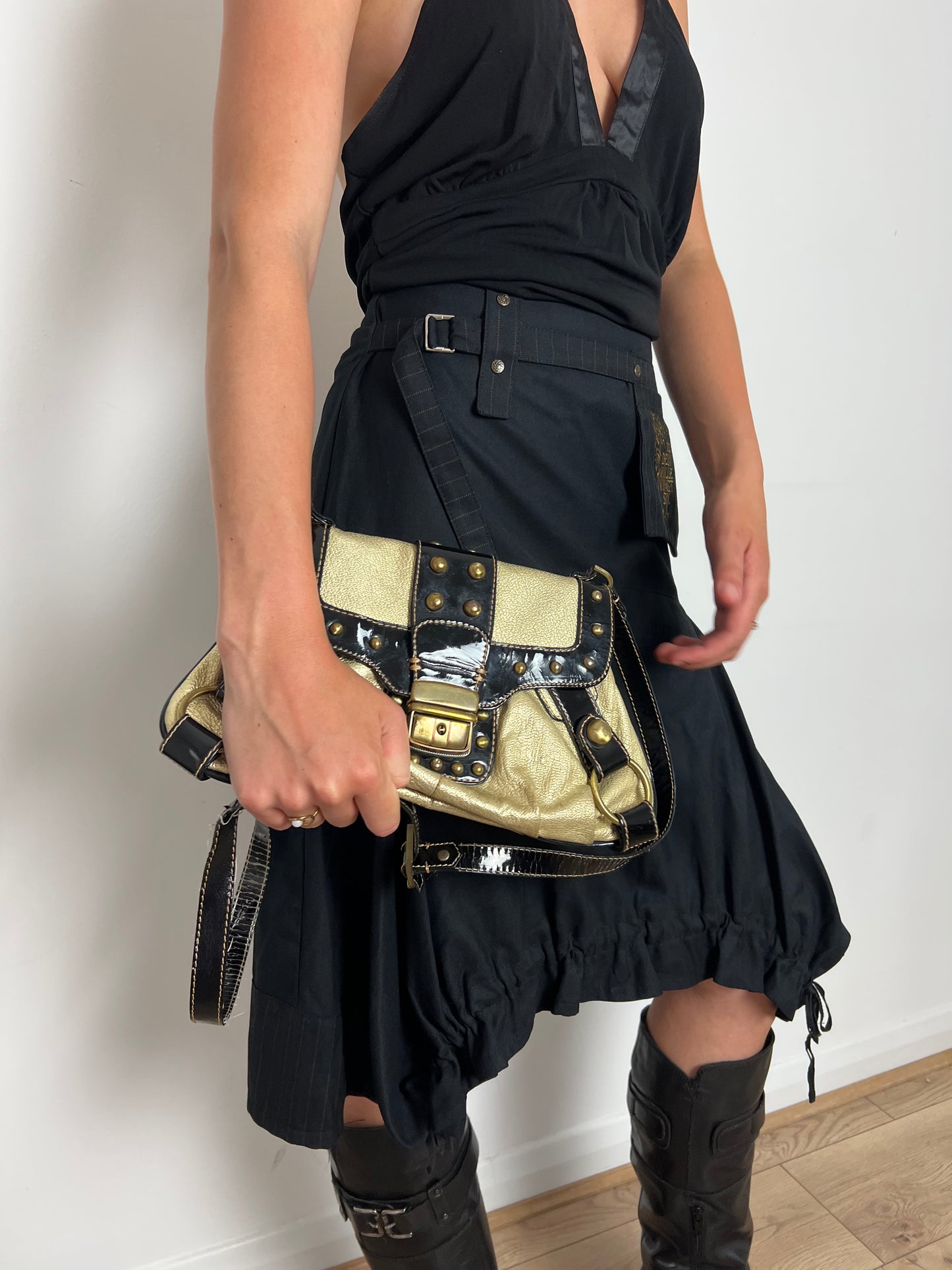 Vintage gold studded crossbody bag