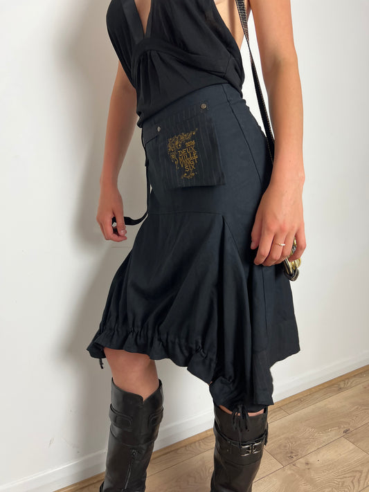 Deux Mille Vingt Six black asymmetrical bubble skirt, XS/S