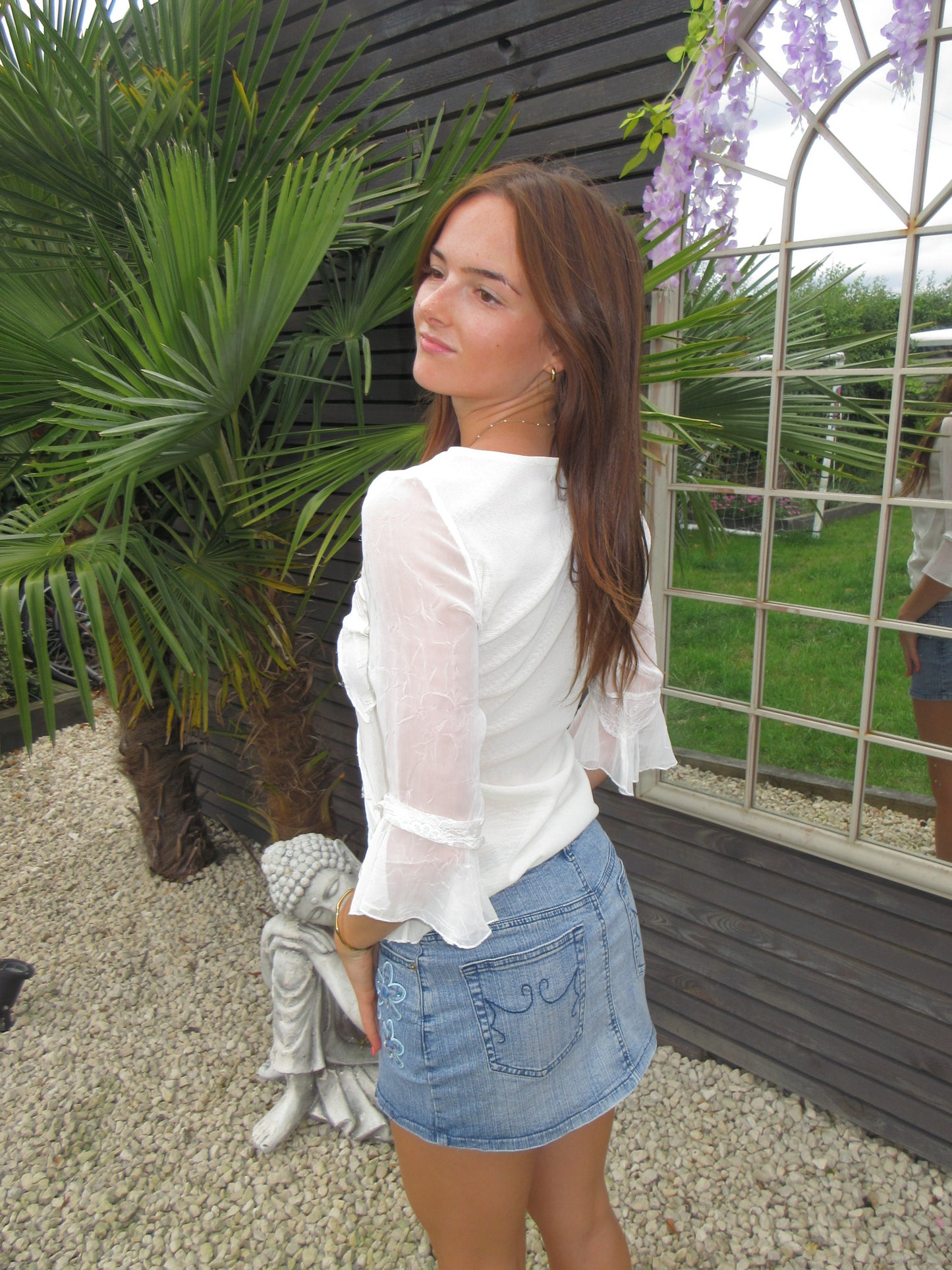 sheer white floral top, S