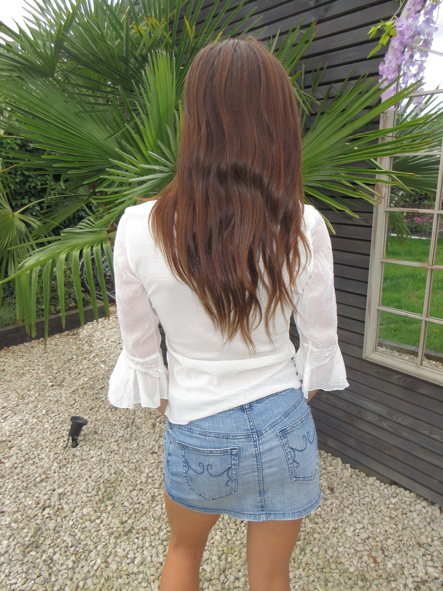 sheer white floral top, S
