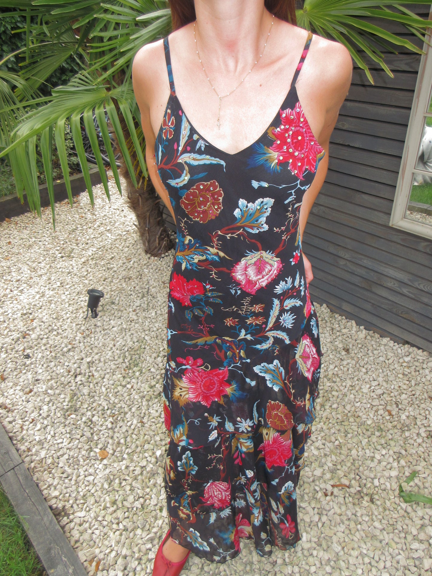 sequin floral maxi dress, S
