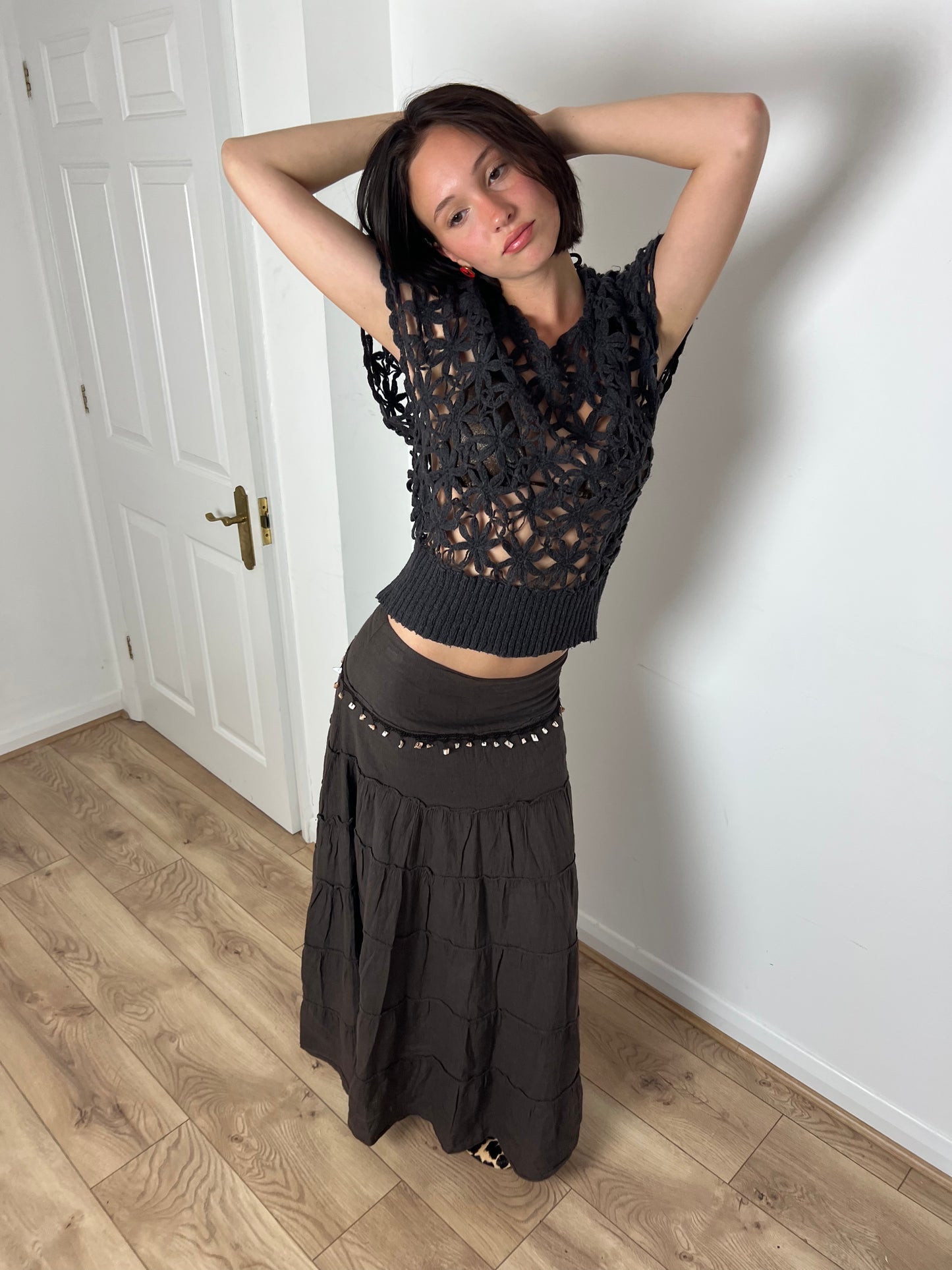 Vintage brown tiered skirt, M