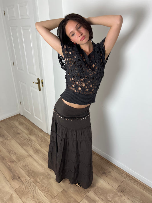 Vintage brown floral crochet top