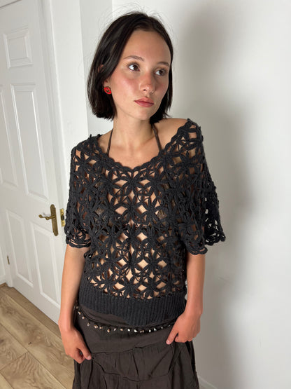 Vintage brown floral crochet top