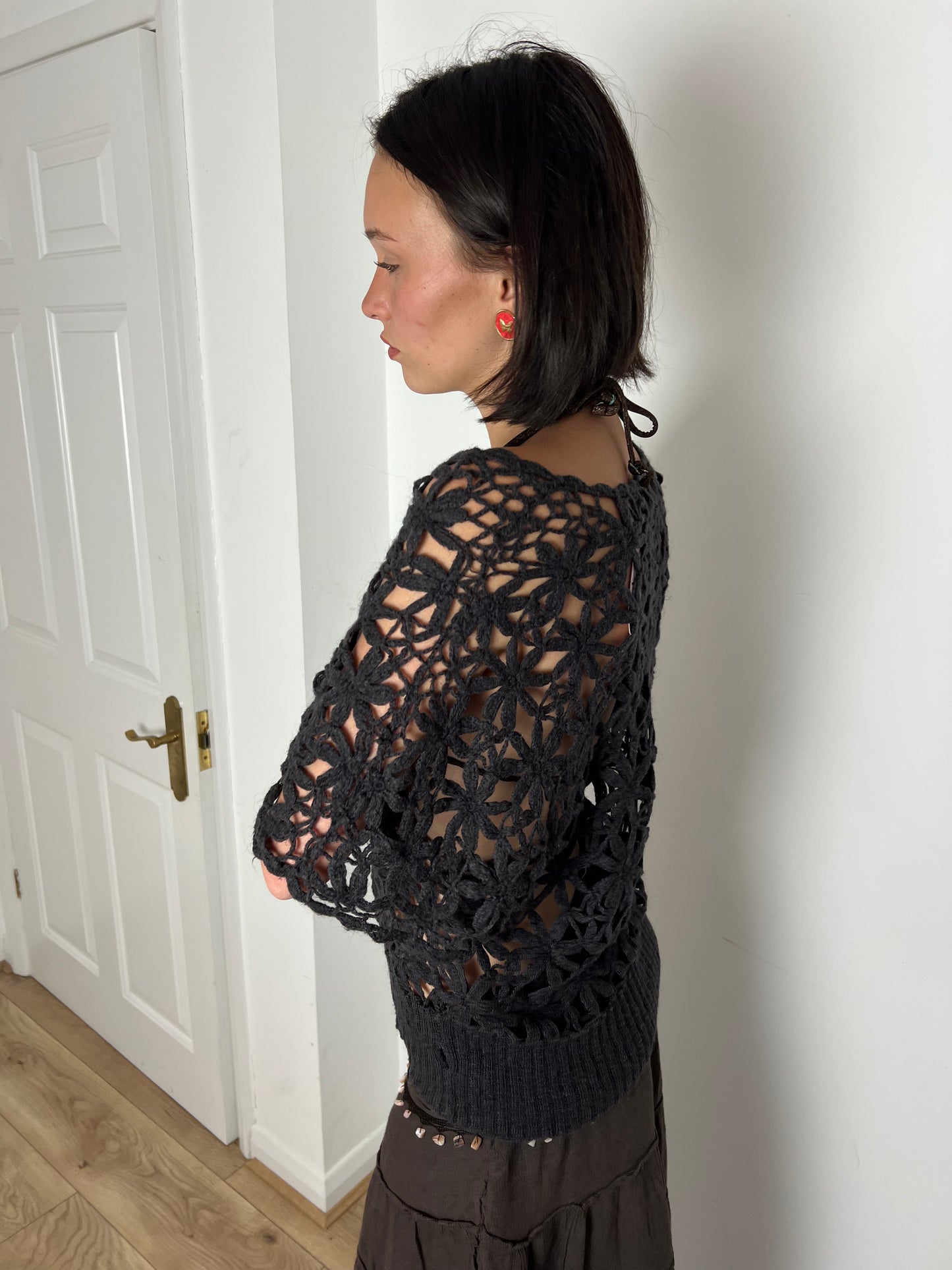Vintage brown floral crochet top