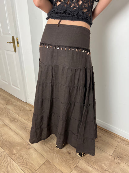 Vintage brown tiered skirt, M