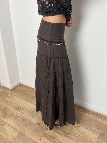 Vintage brown tiered skirt, M