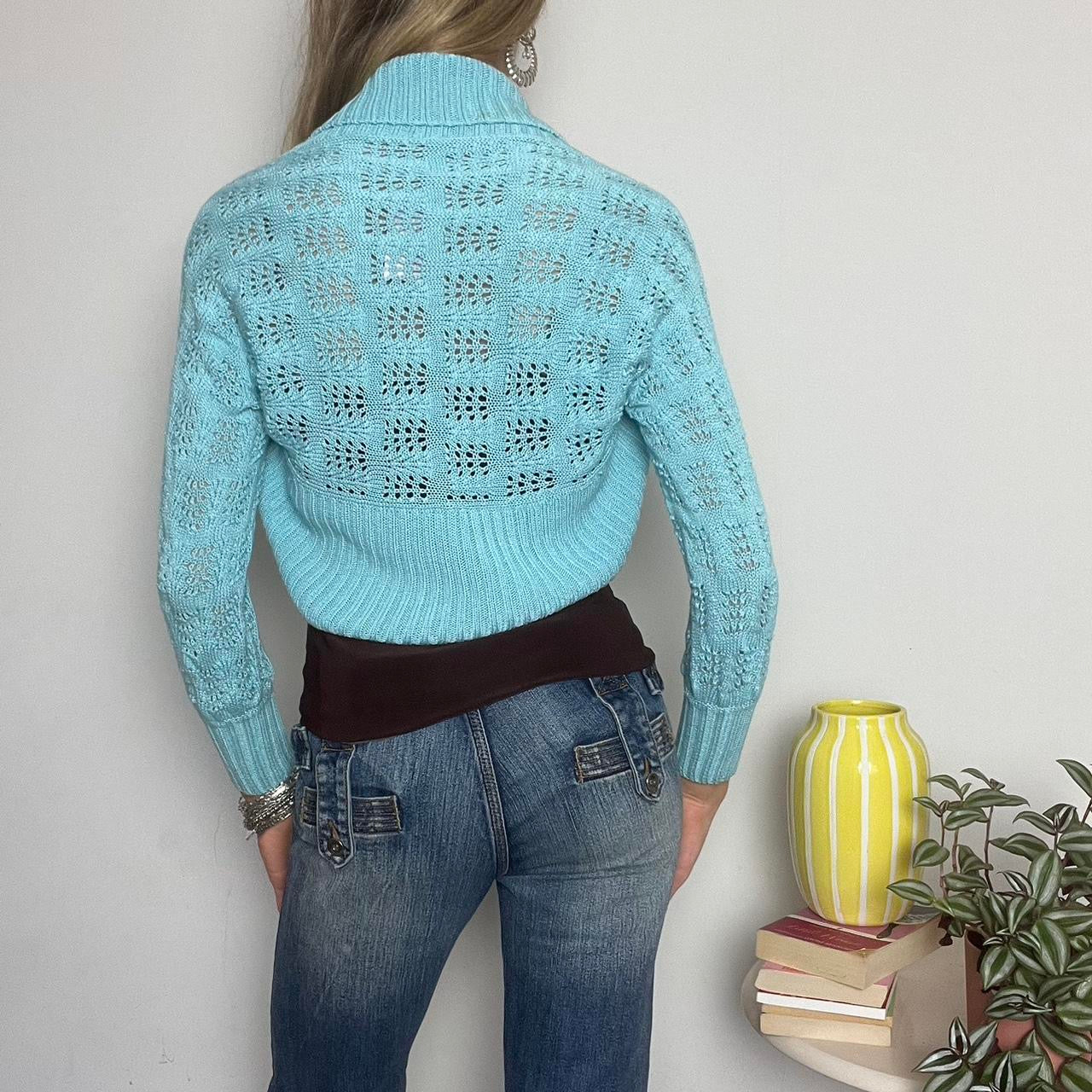 vintage 00s blue crochet bolero