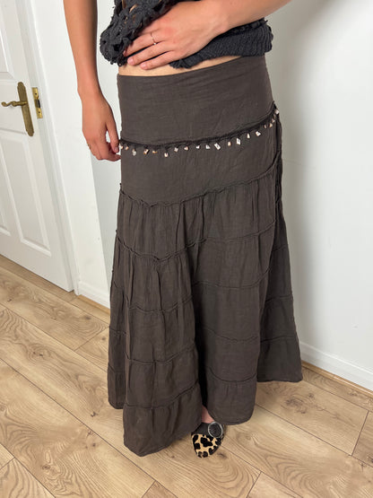 Vintage brown tiered skirt, M