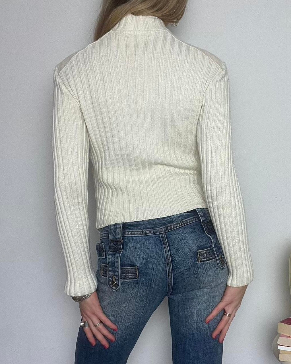 cream zip up leather jacket