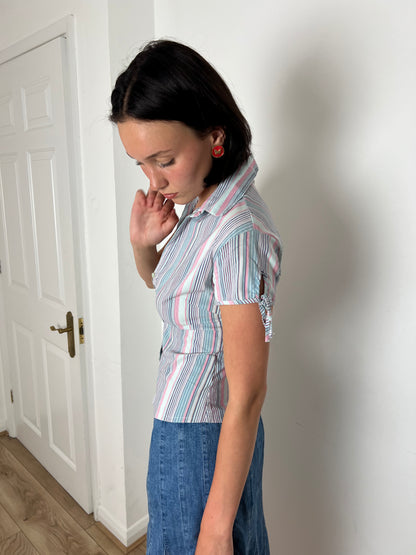 Vintage striped button up blouse, M