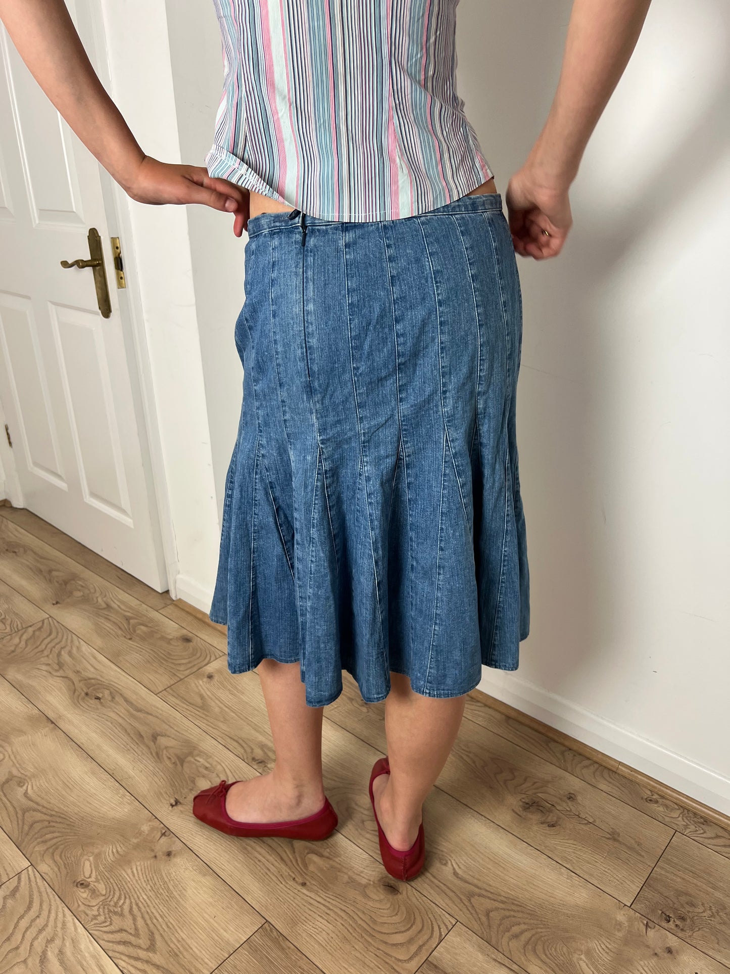 Vintage denim pleated skirt, M