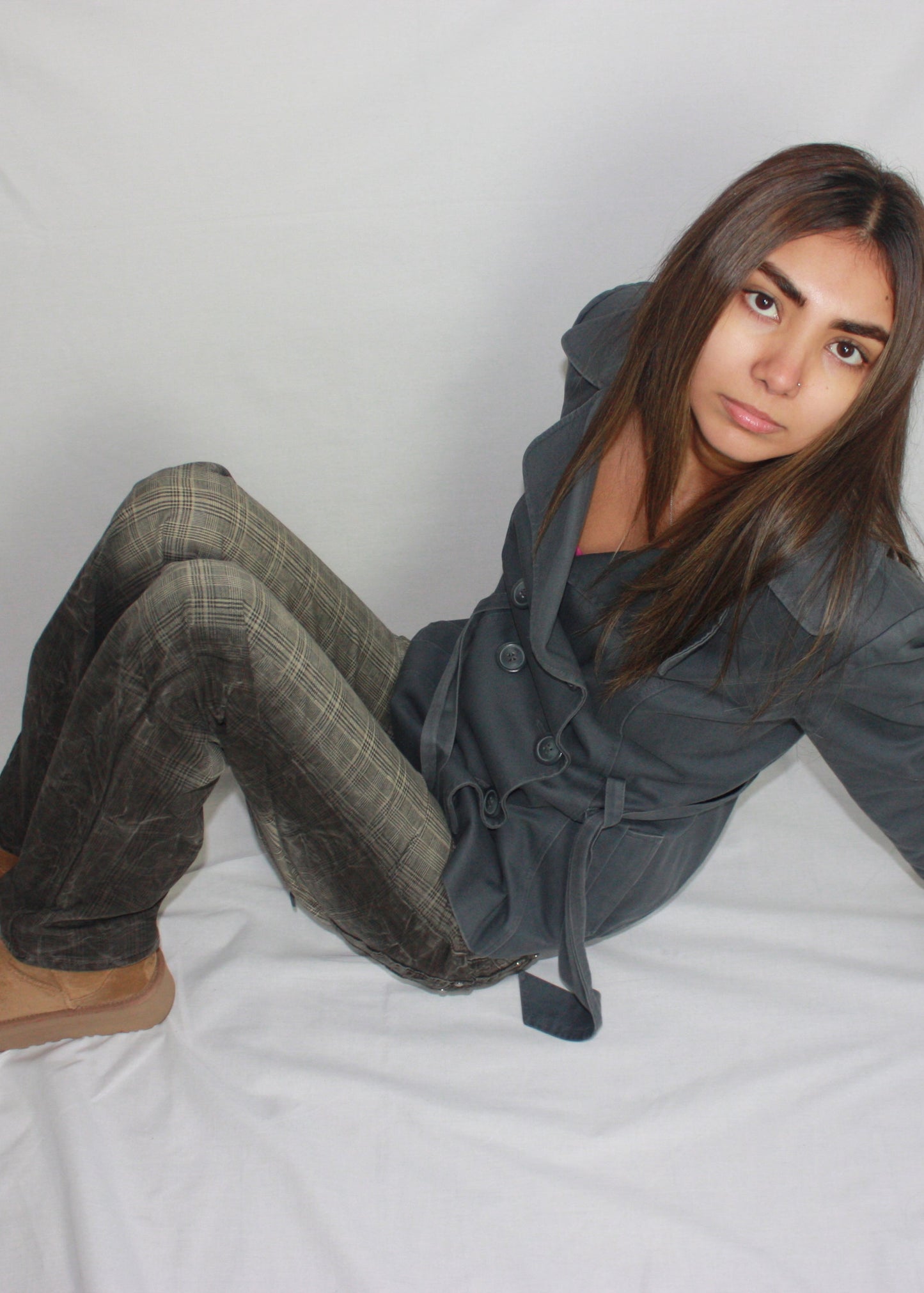 plaid studded jeans, S