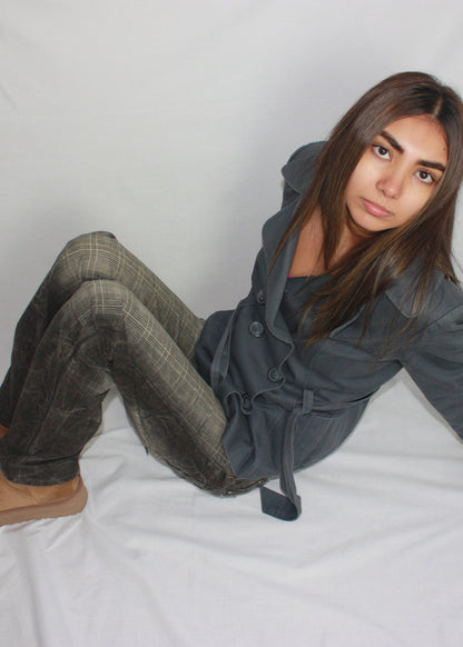 plaid studded jeans, S