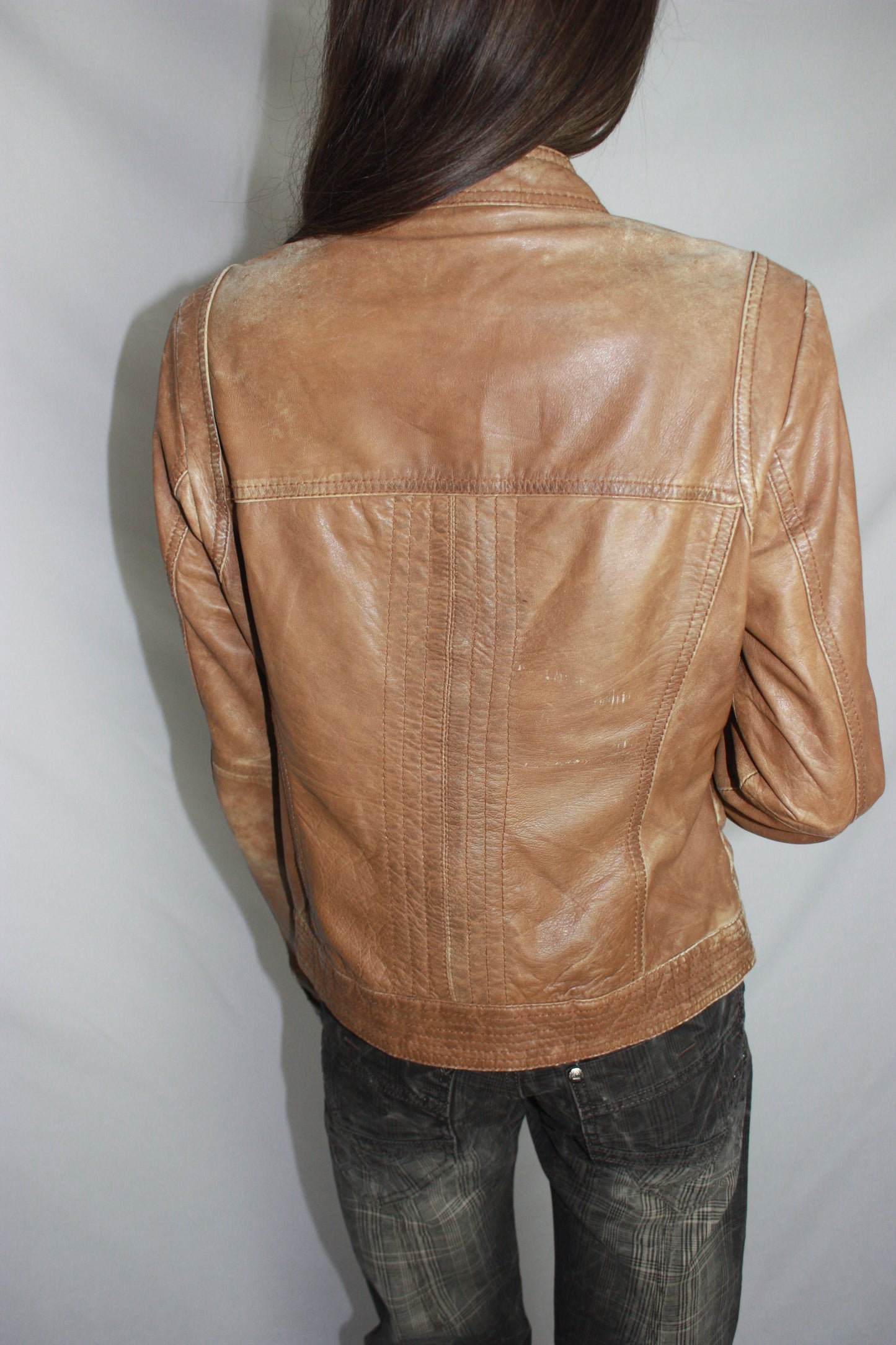 promod brown leather jacket, S/M