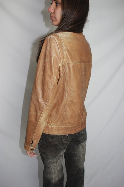 promod brown leather jacket, S/M