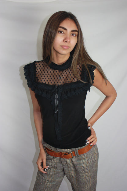 sheer polka dot top, M