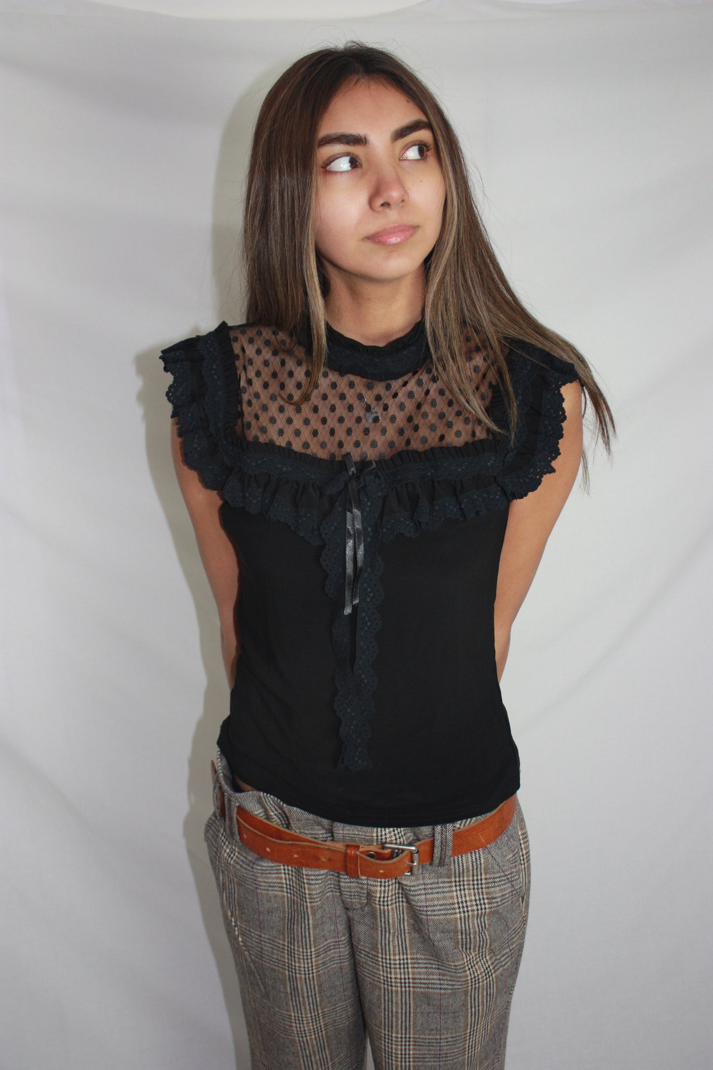 sheer polka dot top, M